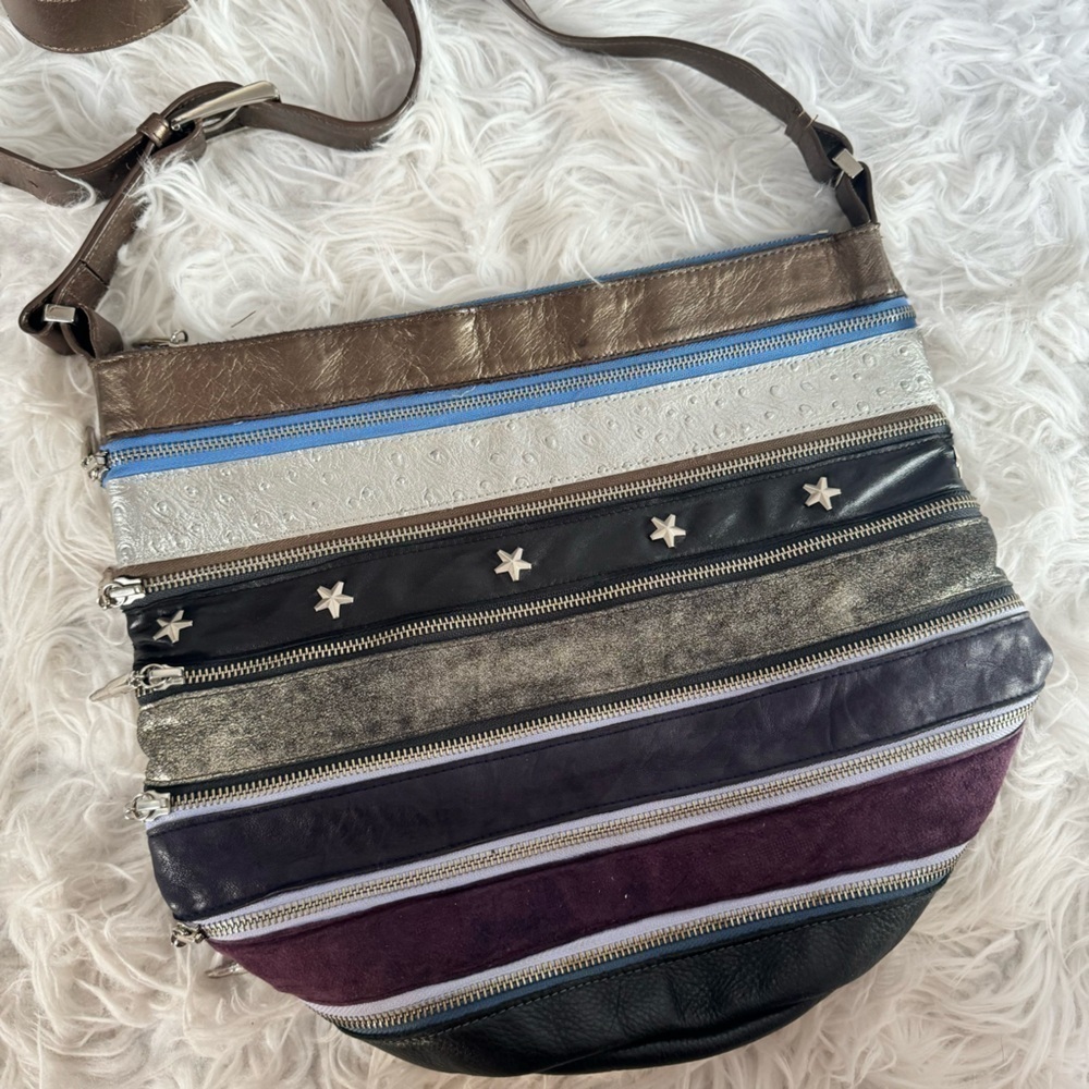 Louise Farnay Snatch Zippered Convertible Leather Suede Slouchy Bucket Bag 💙